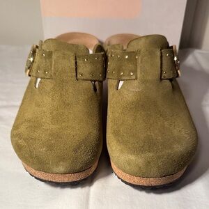 Papillio by Birkenstock Olive Green Suede Wedge Clogs